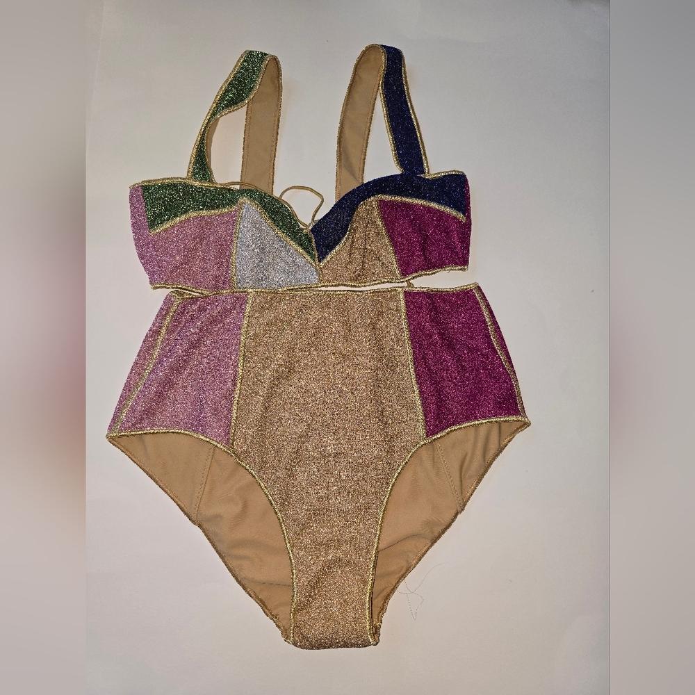 Multicolor Patchwork Two-Piece Swimsuit